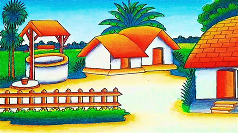 beautiful village drawing easy|How to Draw Village step by step for beginners .